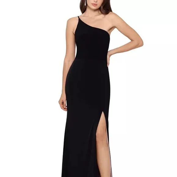 green emerald velvet dress Xscape Evenings Women's Ruffle Scuba Gown - Black main image 0